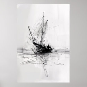 Abstract Yacht on Sea Sketch - Poster