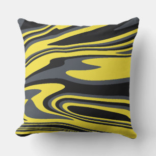 Abstract Yellow and Black Swirl Art Throw Pillow
