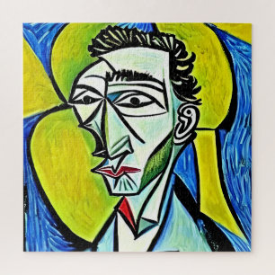 Abstract Yellow and Blue Art Man Portrait Jigsaw Puzzle