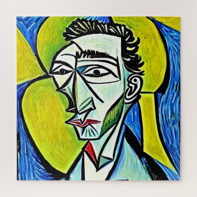 Abstract Yellow and Blue Art Man Portrait Jigsaw Puzzle (Vertical)