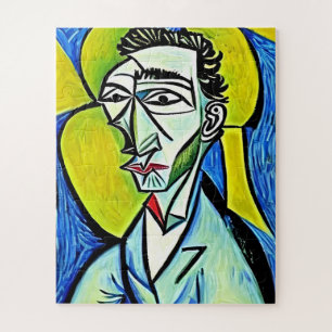 Abstract Yellow and Blue Fun Art Man Portrait Jigsaw Puzzle