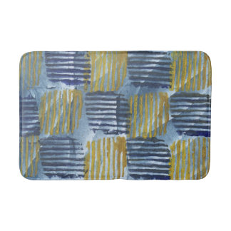 Abstract yellow and blue stripes bath mat
