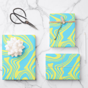 Abstract Yellow and Blue Swirling Waves  Wrapping Paper Sheet