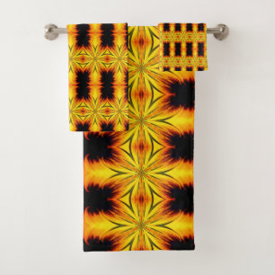 Abstract Yellow And Brown Kaleidoscope Art   Bath Towel Set