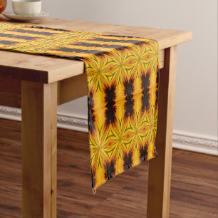 Abstract Yellow And Brown Kaleidoscope Art  Short Table Runner