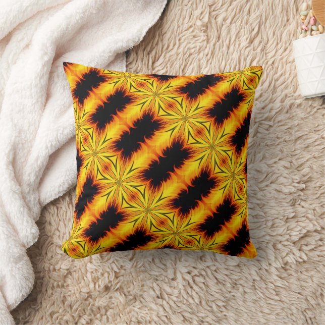 Abstract Yellow And Brown Kaleidoscope Art   Throw Pillow (Blanket)