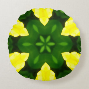 ABSTRACT YELLOW AND GREEN DRAWING. SAMER BRASIL. 3 ROUND PILLOW