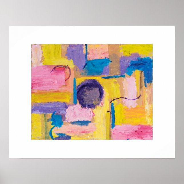 Abstract Yellow and Pink Grid with Purple Dot Poster (Front)
