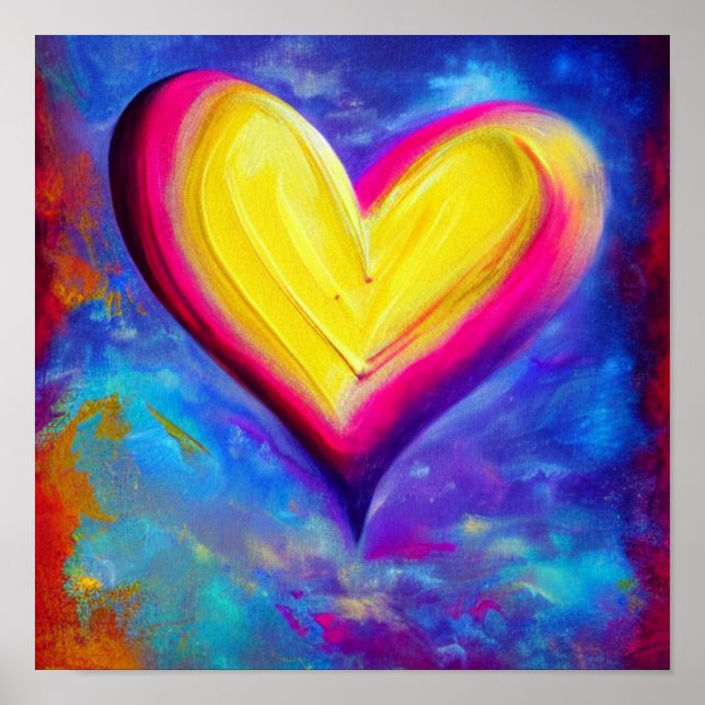 Abstract Yellow and Pink Heart Poster (Front)