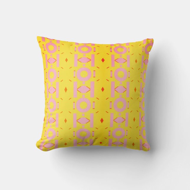 Abstract Yellow and Pink Pattern with Geometry Throw Pillow (Front)