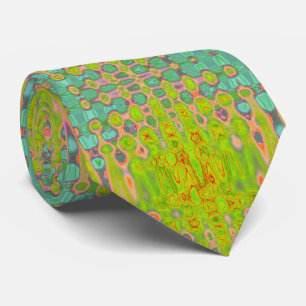 Abstract Yellow and Red Wavy Atomic Clouds Tie