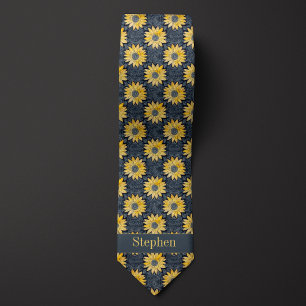 Abstract Yellow and Slate Floral Tie