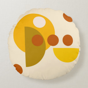 Abstract yellow beige brown circles dots round pillow