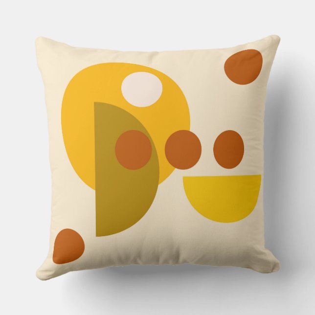 Abstract yellow beige brown circles dots  throw pillow (Back)