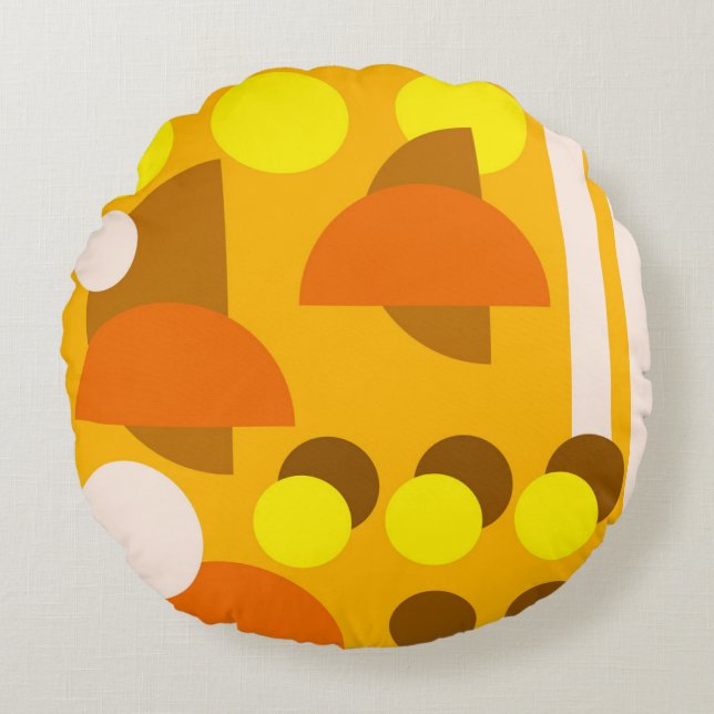 Abstract Yellow Beige Brown Round Pillow (Front)