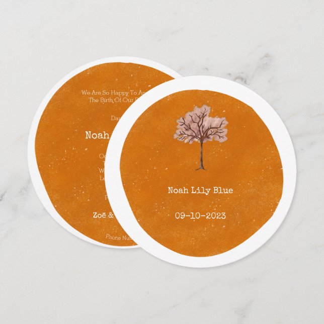 Abstract Yellow Circle Shape Pink Tree Card (Front/Back)