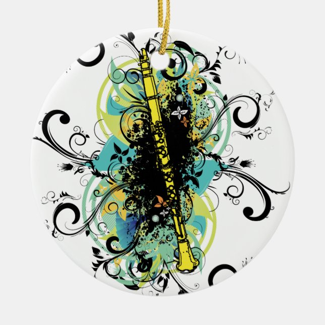 Abstract Yellow Clarinet Music Themed Gift Ceramic Ornament (Front)