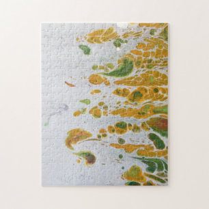 Abstract yellow, copper and green jigsaw puzzle
