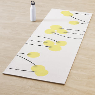 Abstract yellow flowers with black stem on white yoga mat