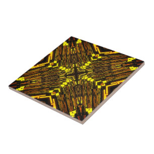 Abstract Yellow Green Black Fractal - Golden Tile