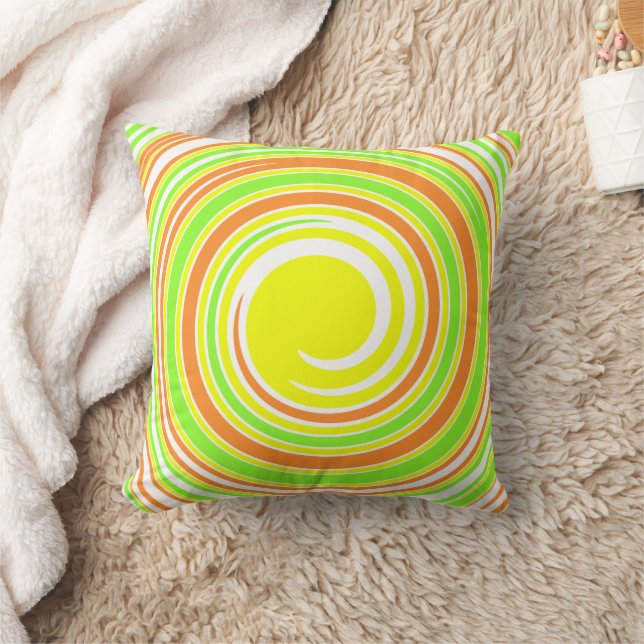 Abstract Yellow Green Orange Spiral Spring Throw Pillow (Blanket)