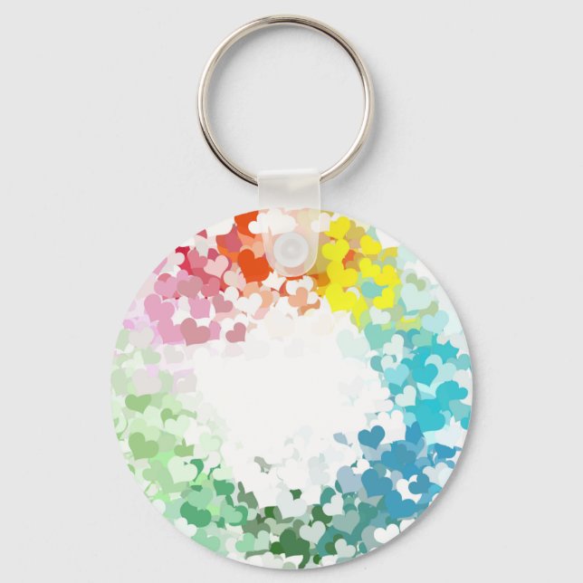 Abstract Yellow Orange Blue Green Pink Red Hearts Keychain (Front)