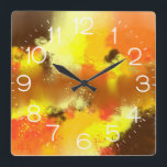 Abstract Yellow Orange Contemporary Home Decor Square Wall Clock<br><div class="desc">Inspired by my original digital abstract painting titled "Native Soul". This beautiful wall clock features yellow and orange colours. The perfect home decor gift.</div>