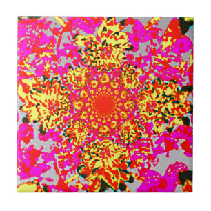 Abstract Yellow Pink  Floral Dahlia Flower Pattern Tile