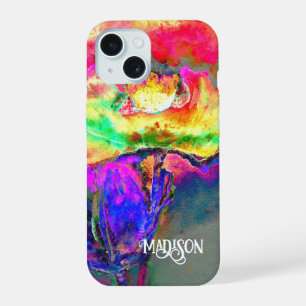 Abstract yellow pink watercolor floral painting  iPhone 15 case