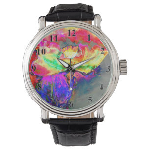 Abstract yellow pink watercolor floral painting  watch