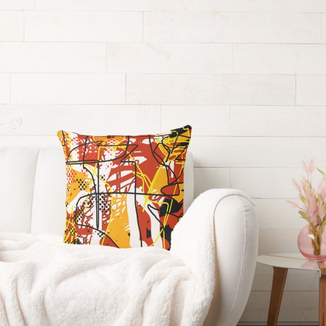 Abstract Yellow Red Art Throw Pillow (Couch)