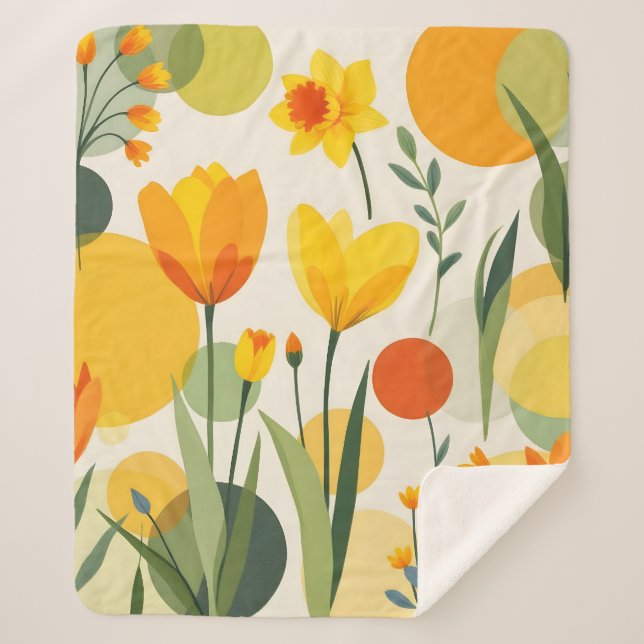 Abstract Yellow Spring Flowers Sherpa Blanket (Front)