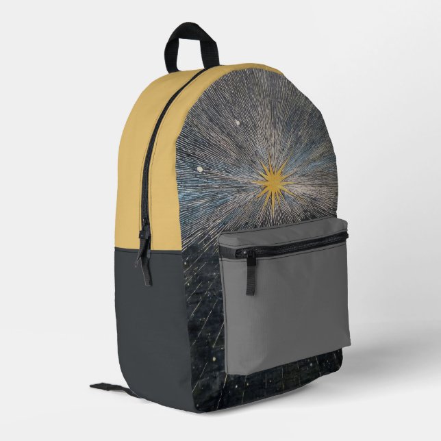 Abstract Yellow Starburst Mystic Celestial Cosmic Printed Backpack (Back Corner Left)