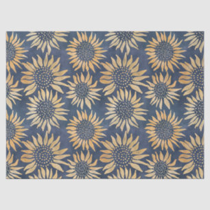 Abstract Yellow Sunflowers on Blue Decoupage Tissue Paper