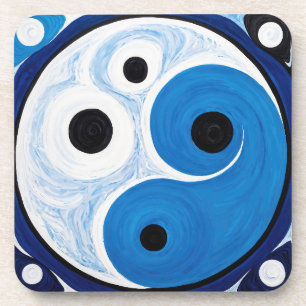 Abstract Yin Yang: Modernist Blue & White  Coaster