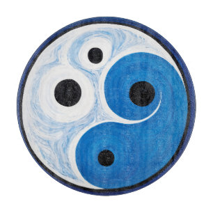 Abstract Yin Yang: Modernist Blue & White Cutting Board