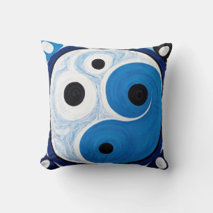 Abstract Yin Yang: Modernist Blue & White Throw Pillow
