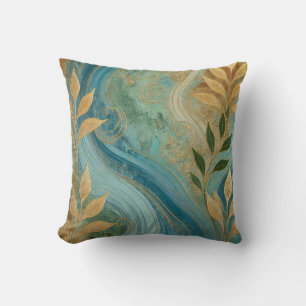 Abstract Zaffre-Golden Leaf Artwork Style 4 Throw Pillow