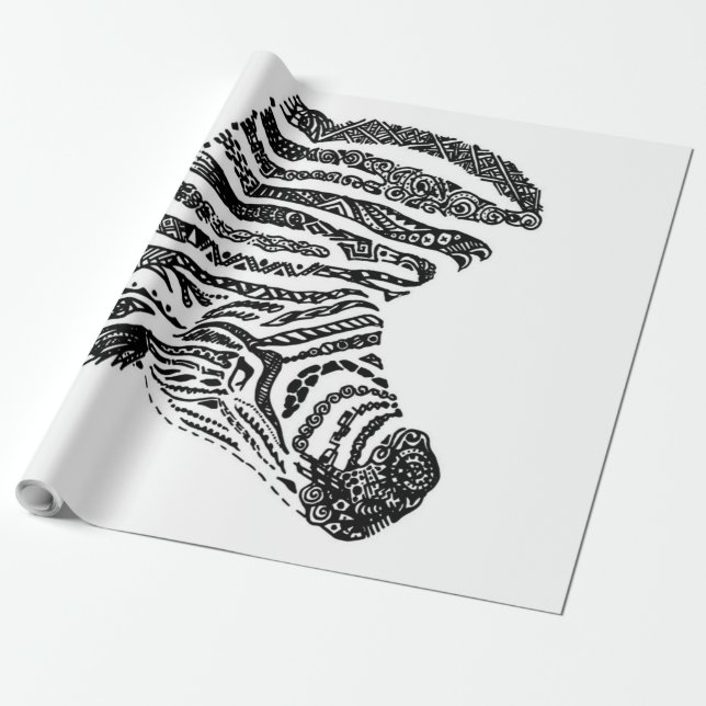 Abstract Zebra Canvas Black White Wrapping Paper (Unrolled)