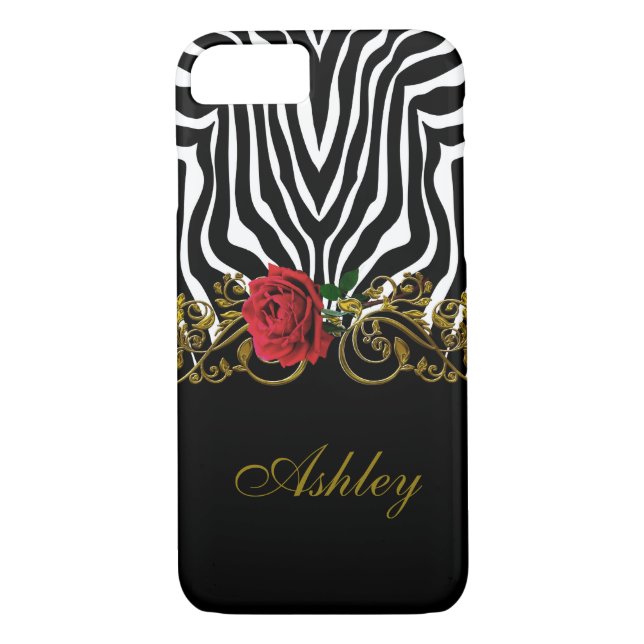 Abstract Zebra Flower Red Black White Gold         Case-Mate iPhone Case (Back)