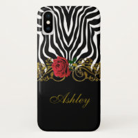 Abstract Zebra Flower Red Black White Gold        