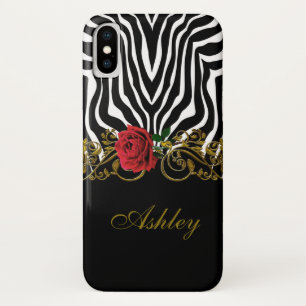 Abstract Zebra Flower Red Black White Gold         Case-Mate iPhone Case