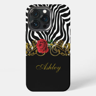 Abstract Zebra Flower Red Black White Gold iPhone 13 Pro Case