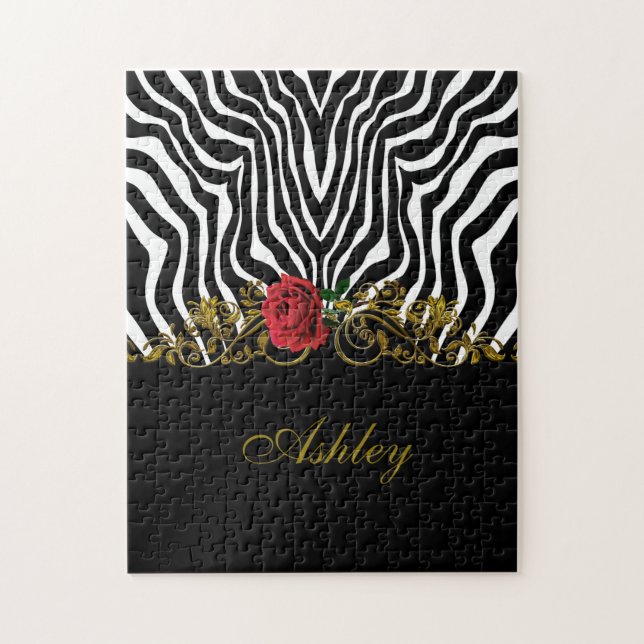 Abstract Zebra Flower Red Black White Gold         Jigsaw Puzzle (Vertical)