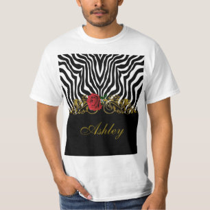 Abstract Zebra Flower Red Black White Gold T-Shirt