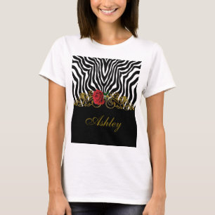 Abstract Zebra Flower Red Black White Gold         T-Shirt