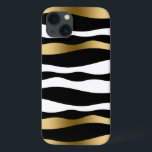 Abstract Zebra Stripes Black White & Gold iPhone 13 Case<br><div class="desc">Elegant modern abstract zebra stripes pattern in black and white with random gold stripe accent.</div>