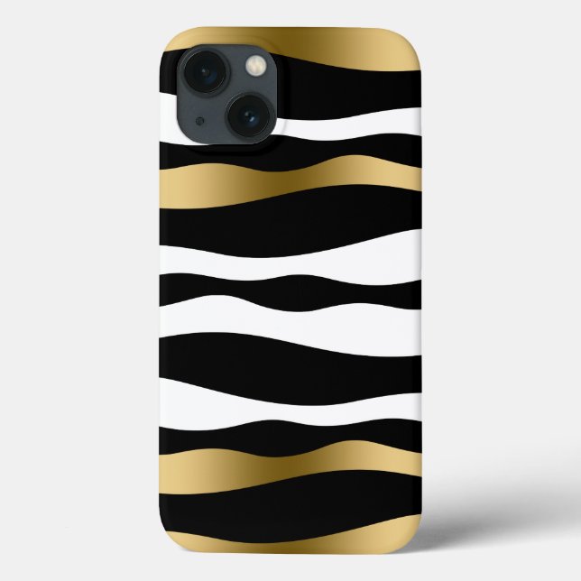 Abstract Zebra Stripes Black White & Gold Case-Mate iPhone Case (Back)