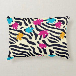 Abstract Zebra Stripes with Leaf Paint Splash Accent Pillow