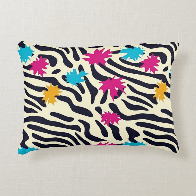 Abstract Zebra Stripes with Leaf Paint Splash Accent Pillow (Front)